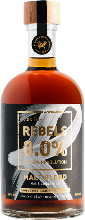 REBELS 0.0% Malt Blend Alternative, Schweiz, Doubel Distilled. Alcohol Free.