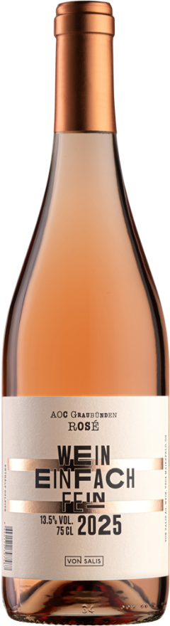 von Salis Wein einfach fein ROSÉ 2025, 75cl, AOC Graubünden, Pinot Noir, Graubünden, Falstaff: 90, Mondial des Pinots: 1, Grand Prix du Vin Suisse: 1